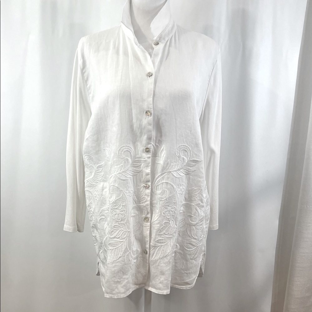 J. Jill White Button Down Shirt with Embroidery
